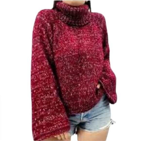 Urban Outfitters Chunky Oversized Turtleneck Sweater. Red Pink Size S #976 - Picture 1 of 7